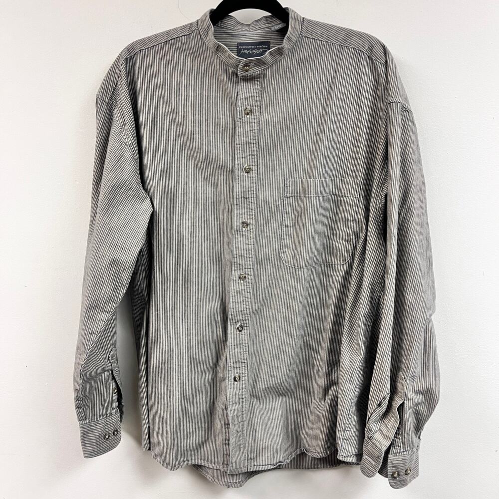 Vintage 90s 2000s long sleeve 100% cotton oxford button down LG gray blue
